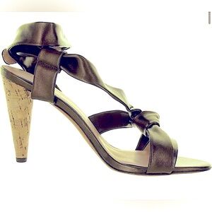 Joie Chocolate Brown Metallic Nappa Leather/Cork Heels - Size 7
